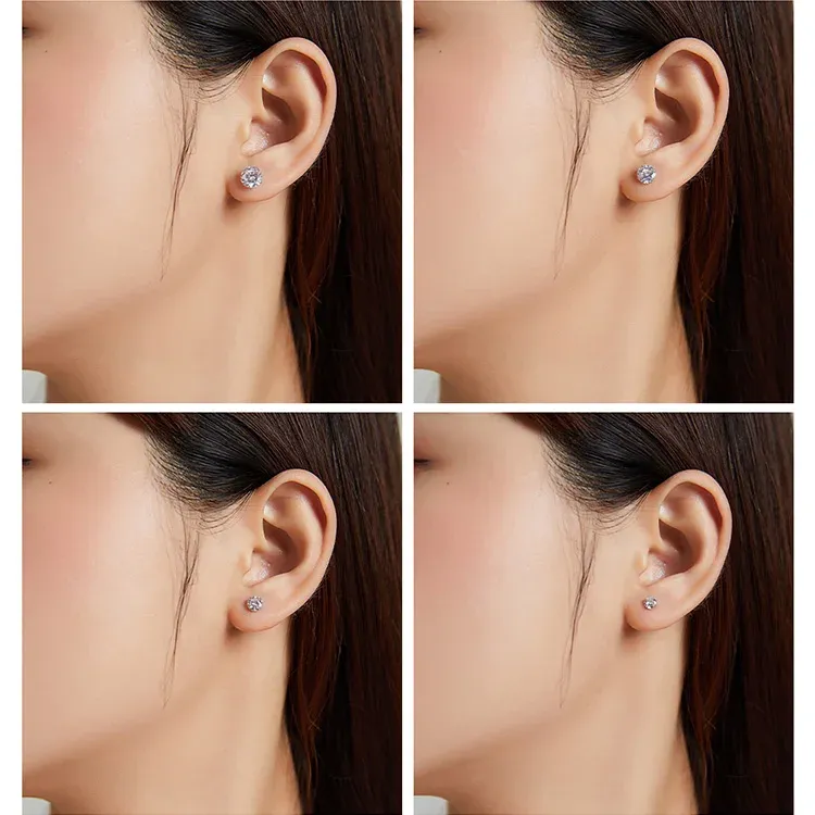 Bamoer 925 Sterling Silver Zircon Round Stud Earrings