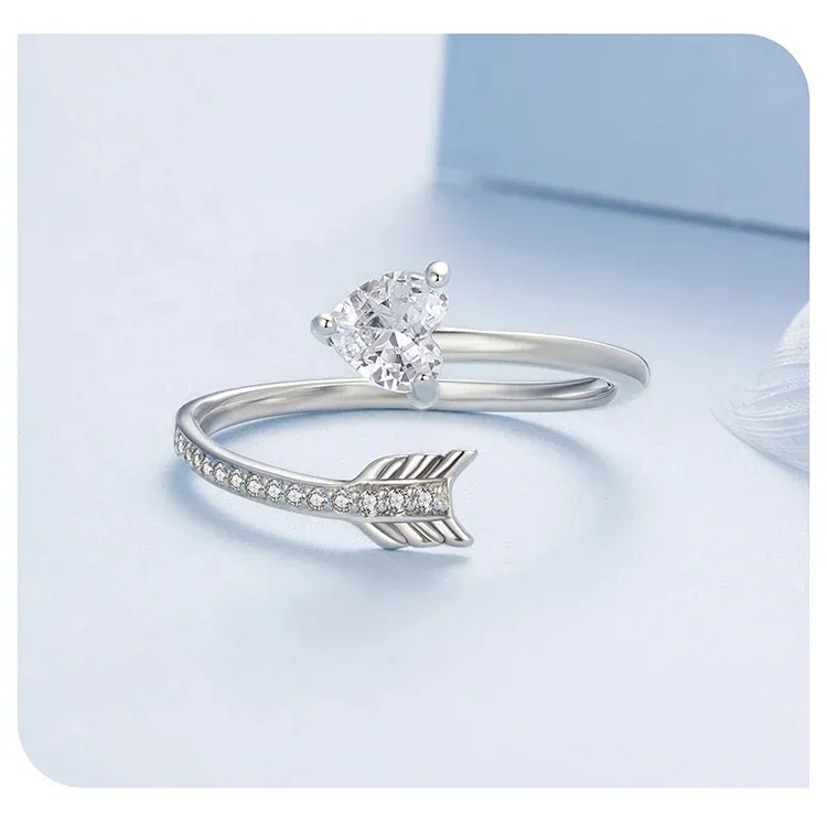 Bamoer Heart Arrow Adjustable 925 Silver Ring