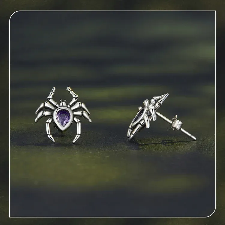 Bamoer 925 Sterling Silver Spider Skull Stud Earrings
