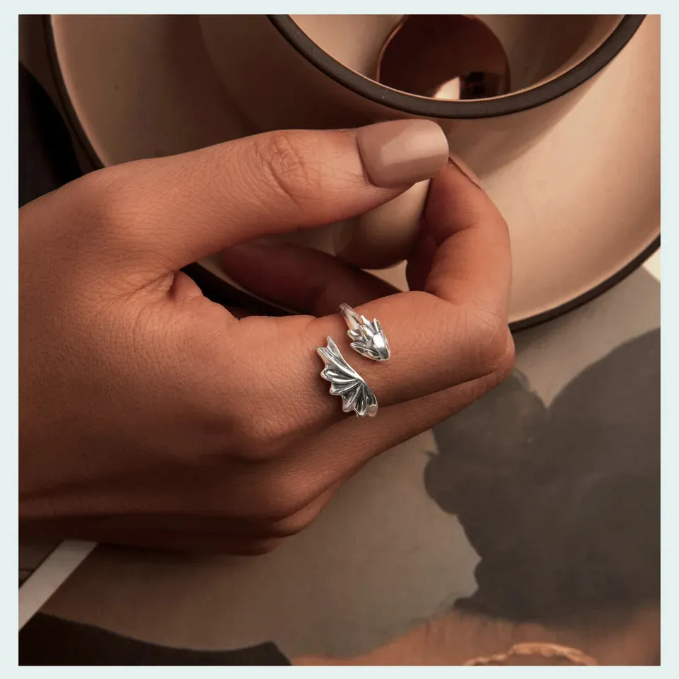 WOSTU 925 Sterling Silver Vintage Open Rose Skull Ring