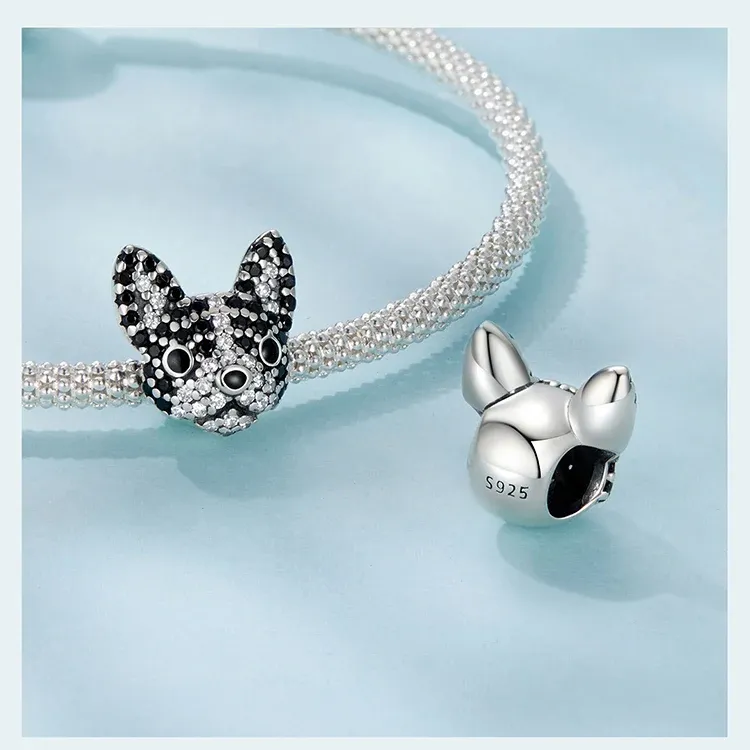 WOSTU 925 Sterling Silver Dog Charm Bead with Zircon