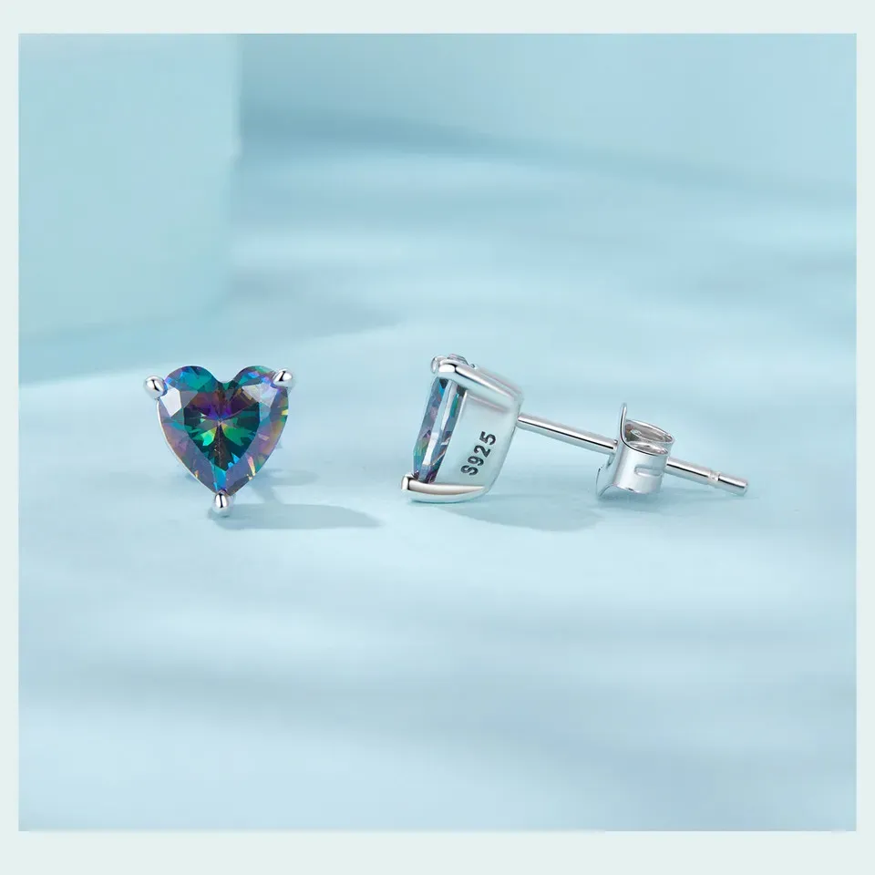 Bamoer Vintage Heart Cross 925 Sterling Silver Stud Earrings