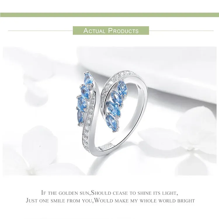 Bamoer Blue Zircon Open Sterling Silver Adjustable Ring
