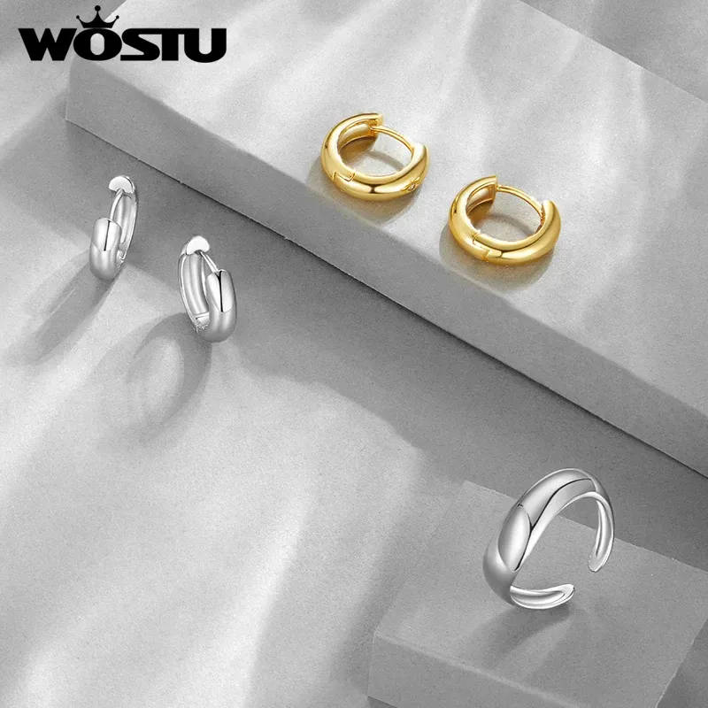 WOSTU Gold Huggie Hoops with Zircon Accent