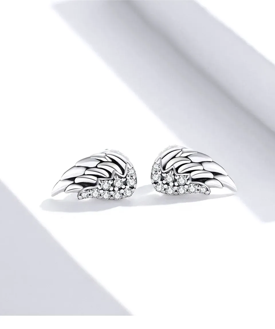 Bamoer Angel Wing Sterling Silver CZ Stud Earrings