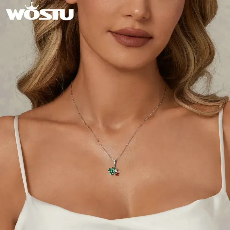 WOSTU Lucky Clover Sterling Silver Charm Bead with Ladybug Detail