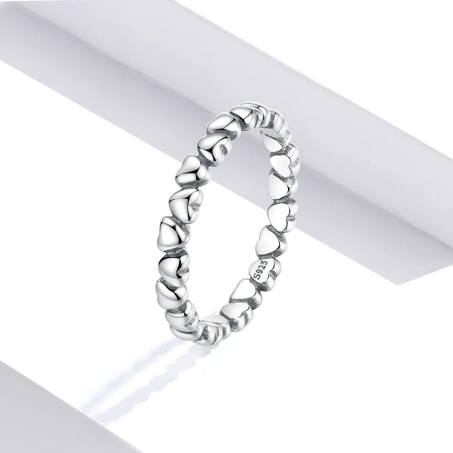 Bamoer Rainbow Heart 925 Sterling Silver Zircon Ring