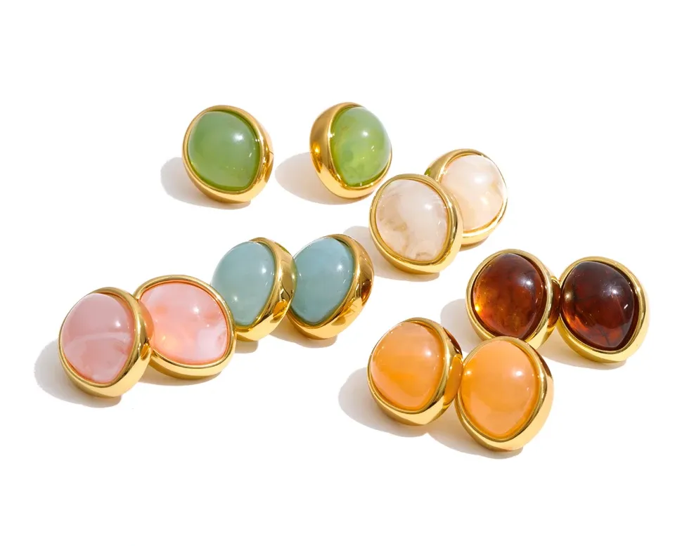 Yhpup Candy Oval Resin Stud Earrings in Gold-Tone Stainless Steel