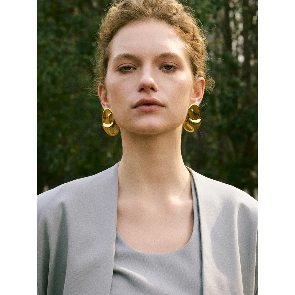 Yhpup Geometric Hammer-Texture Stainless Steel Stud Earrings