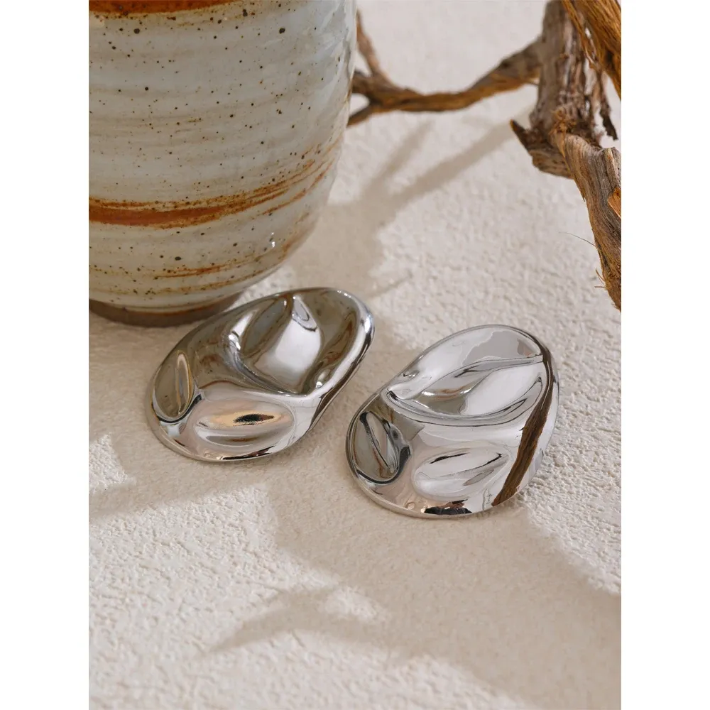 Yhpup Geometric Hammer-Texture Stainless Steel Stud Earrings