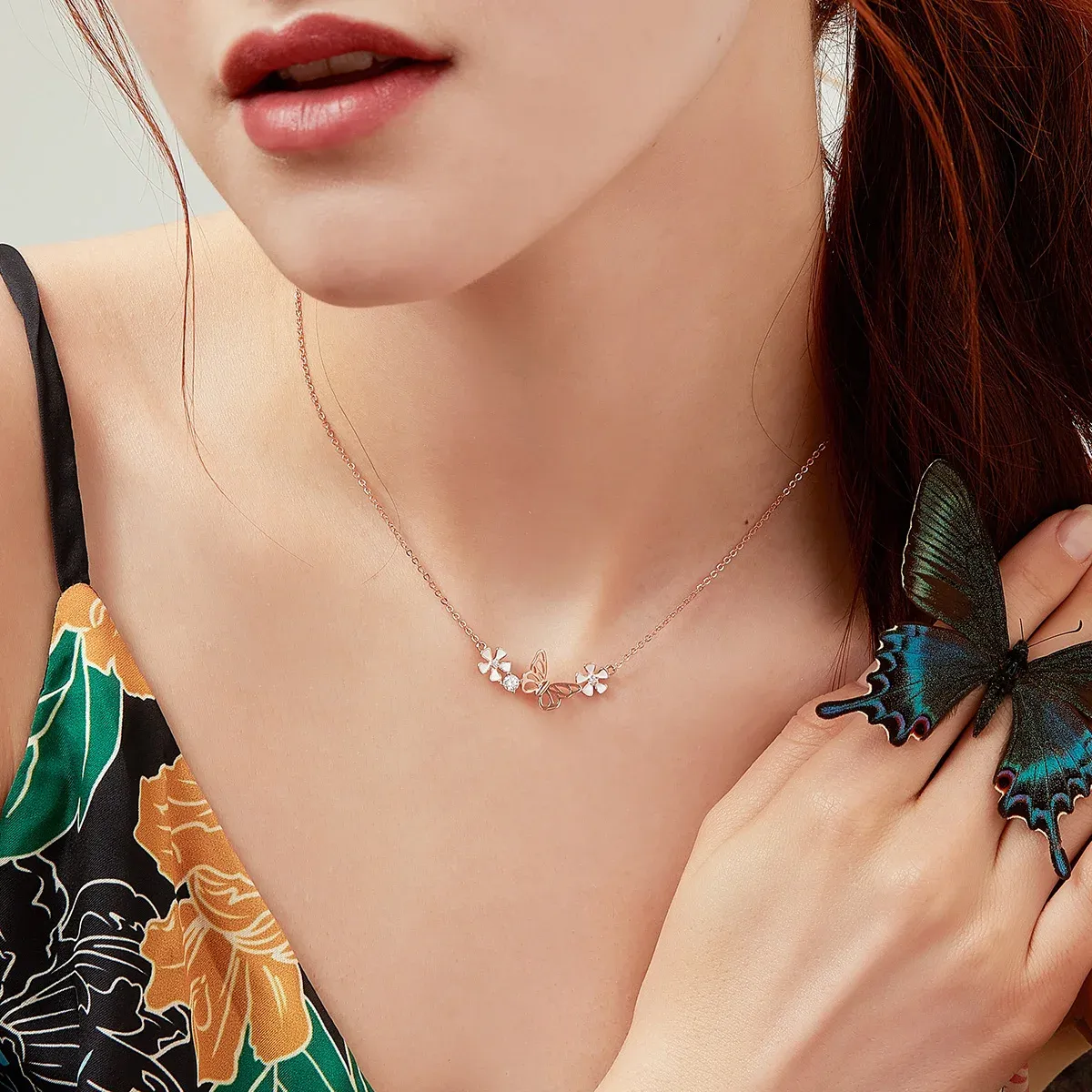 Bamoer Sterling Silver Floral Butterfly Jewelry Set