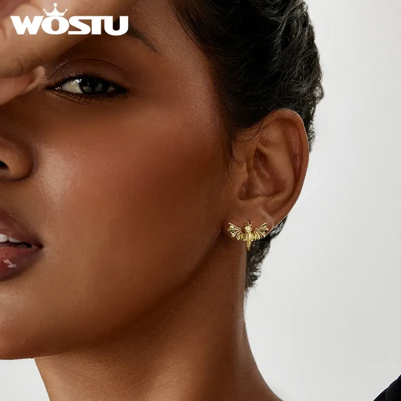 WOSTU Vintage Dragon Hoop Earrings in 14K Gold Plated Copper