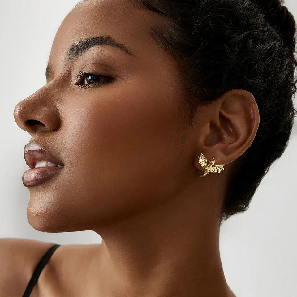 WOSTU Vintage Dragon Hoop Earrings in 14K Gold Plated Copper