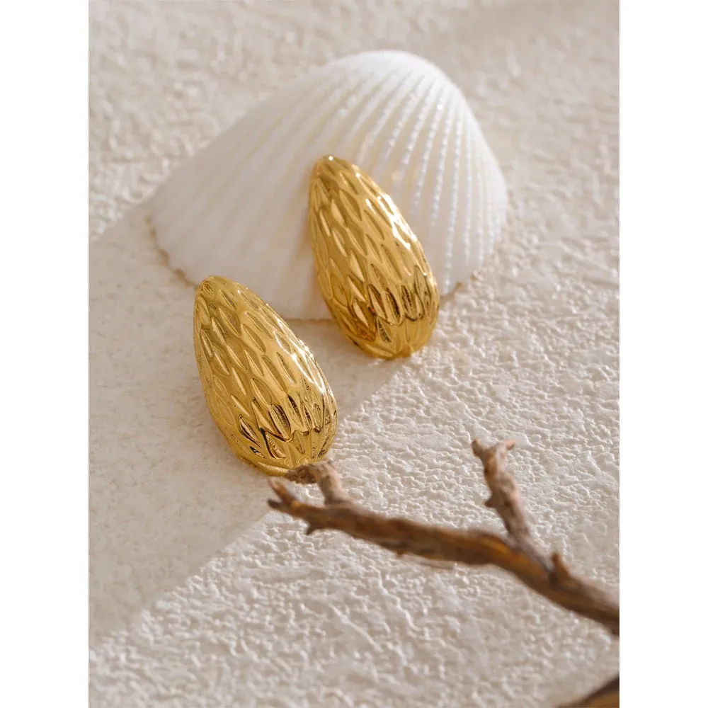 Yhpup Vintage Striped Geometric Stainless Steel Stud Earrings
