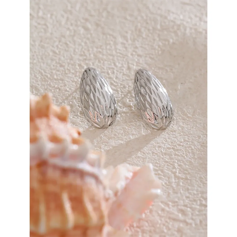 Yhpup Vintage Striped Geometric Stainless Steel Stud Earrings