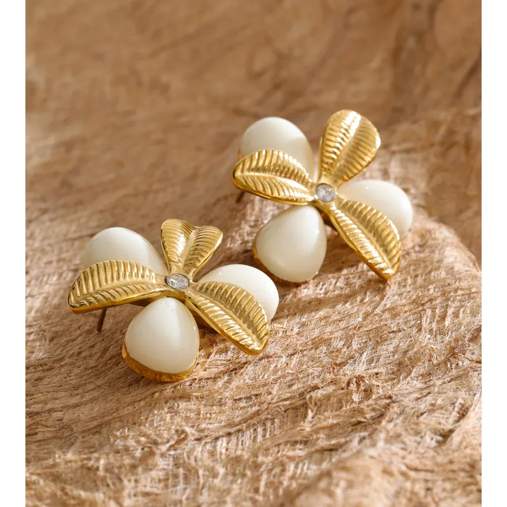 Yhpup Gold PVD Stainless Steel Resin Flower Stud Earrings