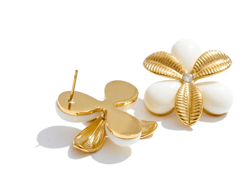 Yhpup Gold PVD Stainless Steel Resin Flower Stud Earrings