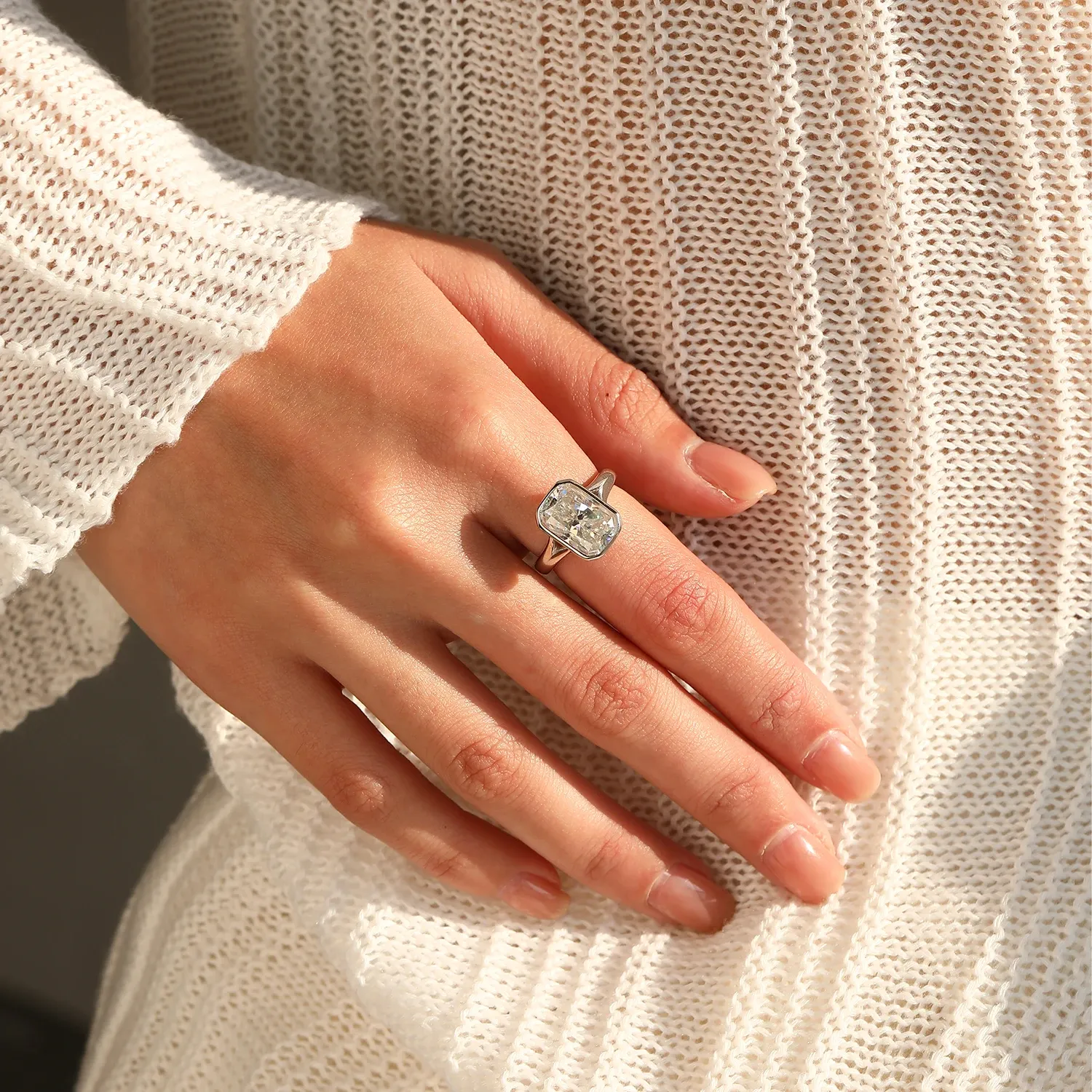 Modian 4.5CT Rectangle Moissanite Sterling Silver Ring