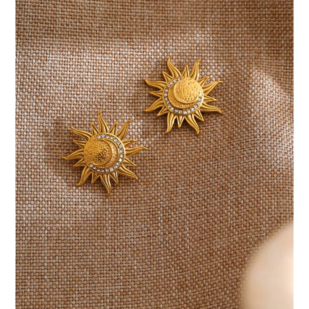 Yhpup Moon and Sun Zircon Stud Earrings