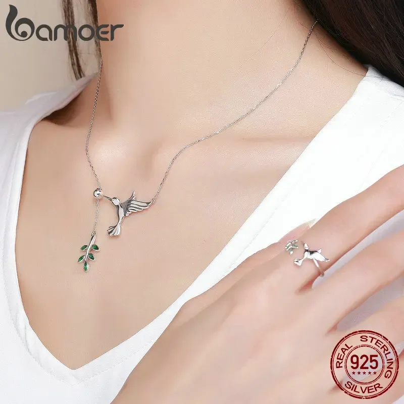 Bamoer Mint Hummingbird 925 Sterling Silver Open Ring