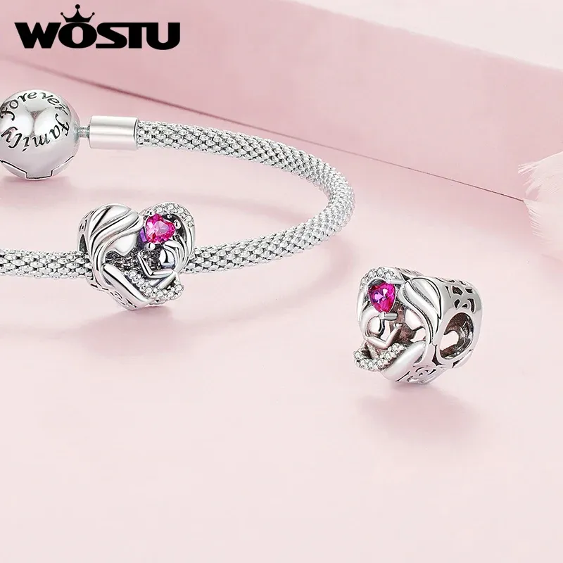 WOSTU Heart Mom Charm Pendant for Bracelet