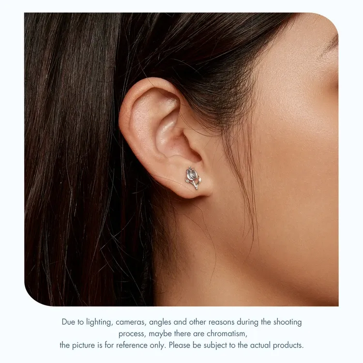 Bamoer Blue Zircon Tulip Sterling Silver Stud Earrings