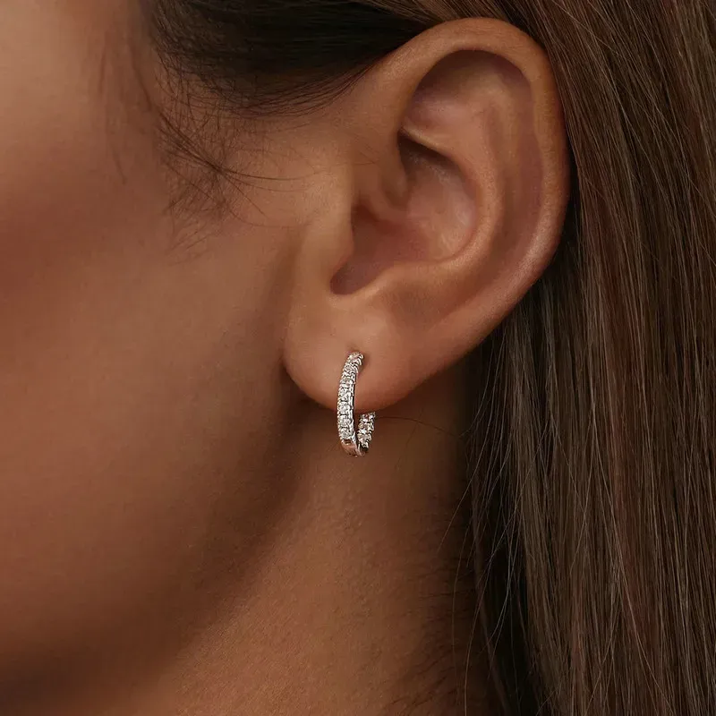 Certified Double-Layer Moissanite Hoop Earrings in Sterling Silver