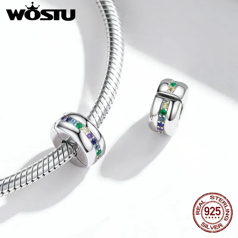 WOSTU 925 Sterling Silver CZ Clip Charm for Pan Bracelets
