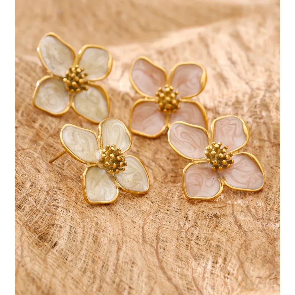Yhpup Waterproof Floral Stainless Steel Stud Earrings