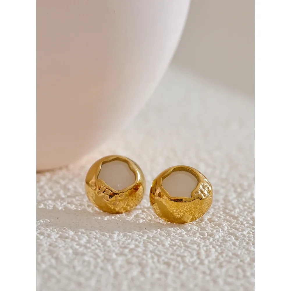 Yhpup Natural Stone Round Stainless Steel Stud Earrings