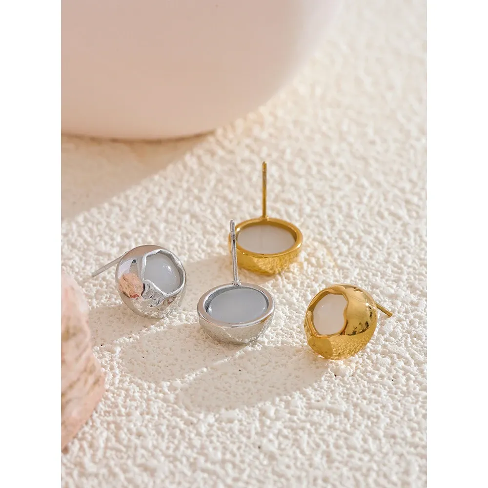 Yhpup Natural Stone Round Stainless Steel Stud Earrings