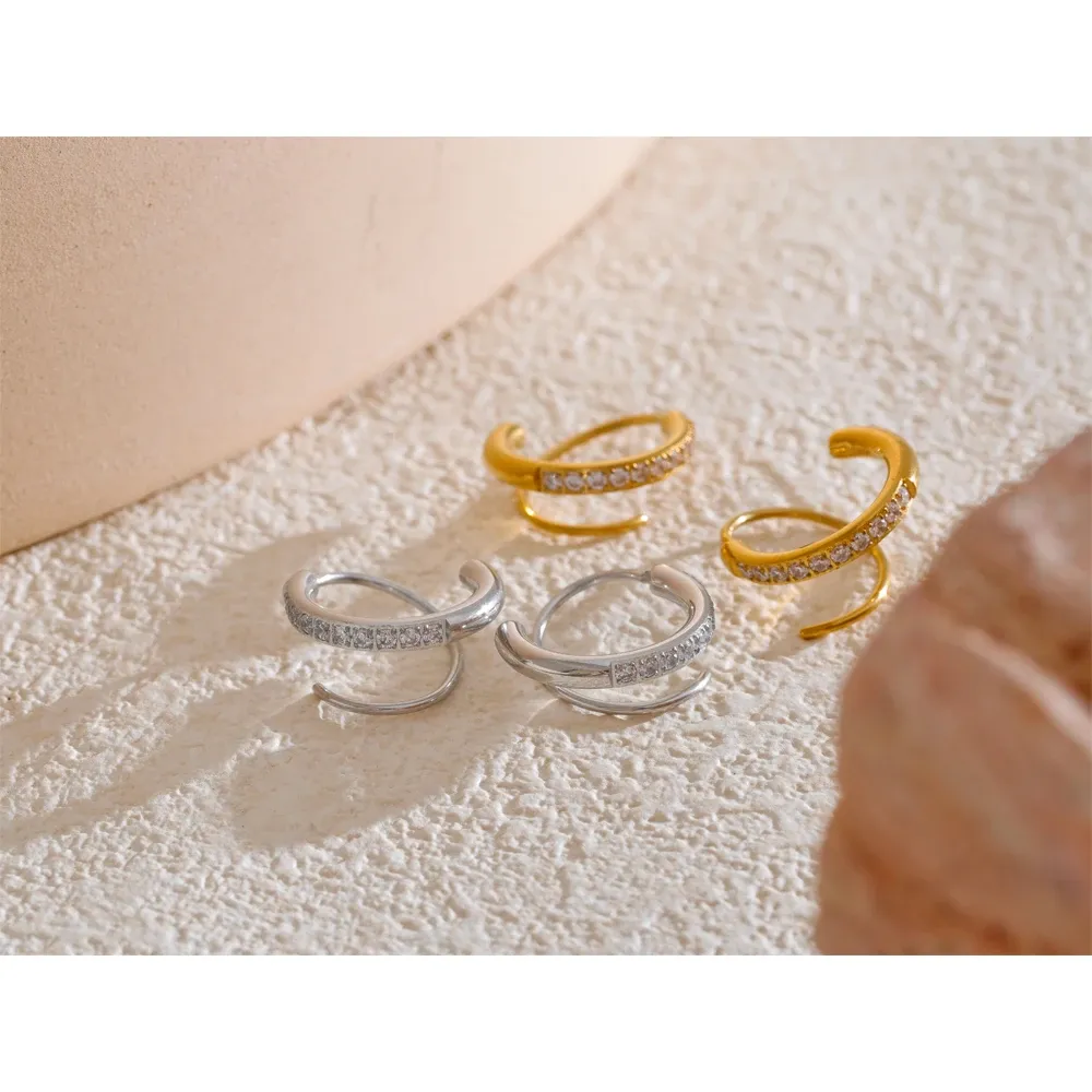 Yhpup Twisted CZ Clip Hoop Earrings in Stainless Steel