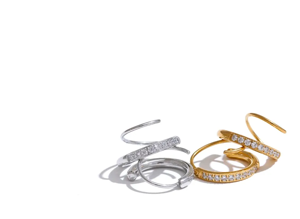 Yhpup Twisted CZ Clip Hoop Earrings in Stainless Steel