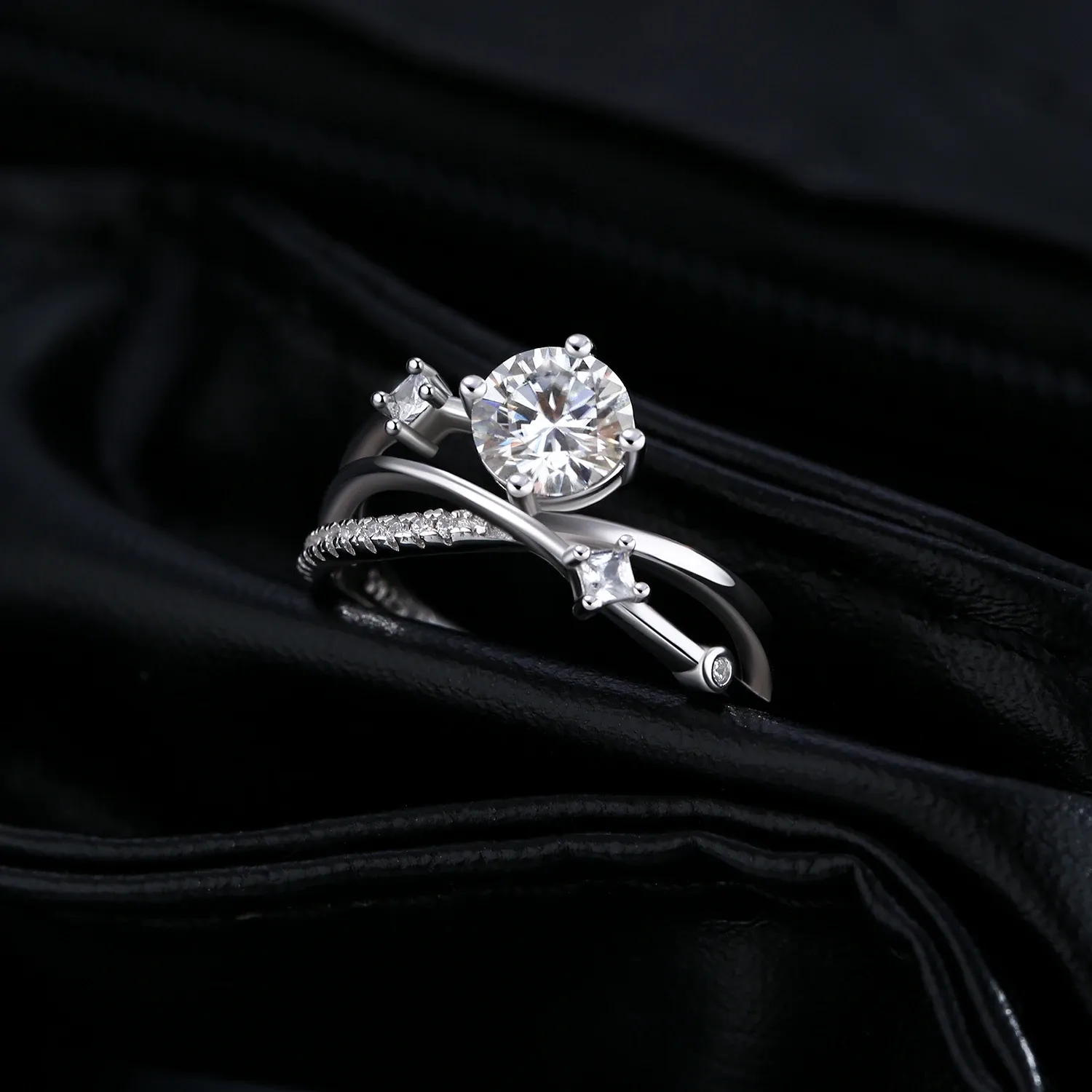 Modian 1ct VVS1 Moissanite Sterling Silver Wedding Ring