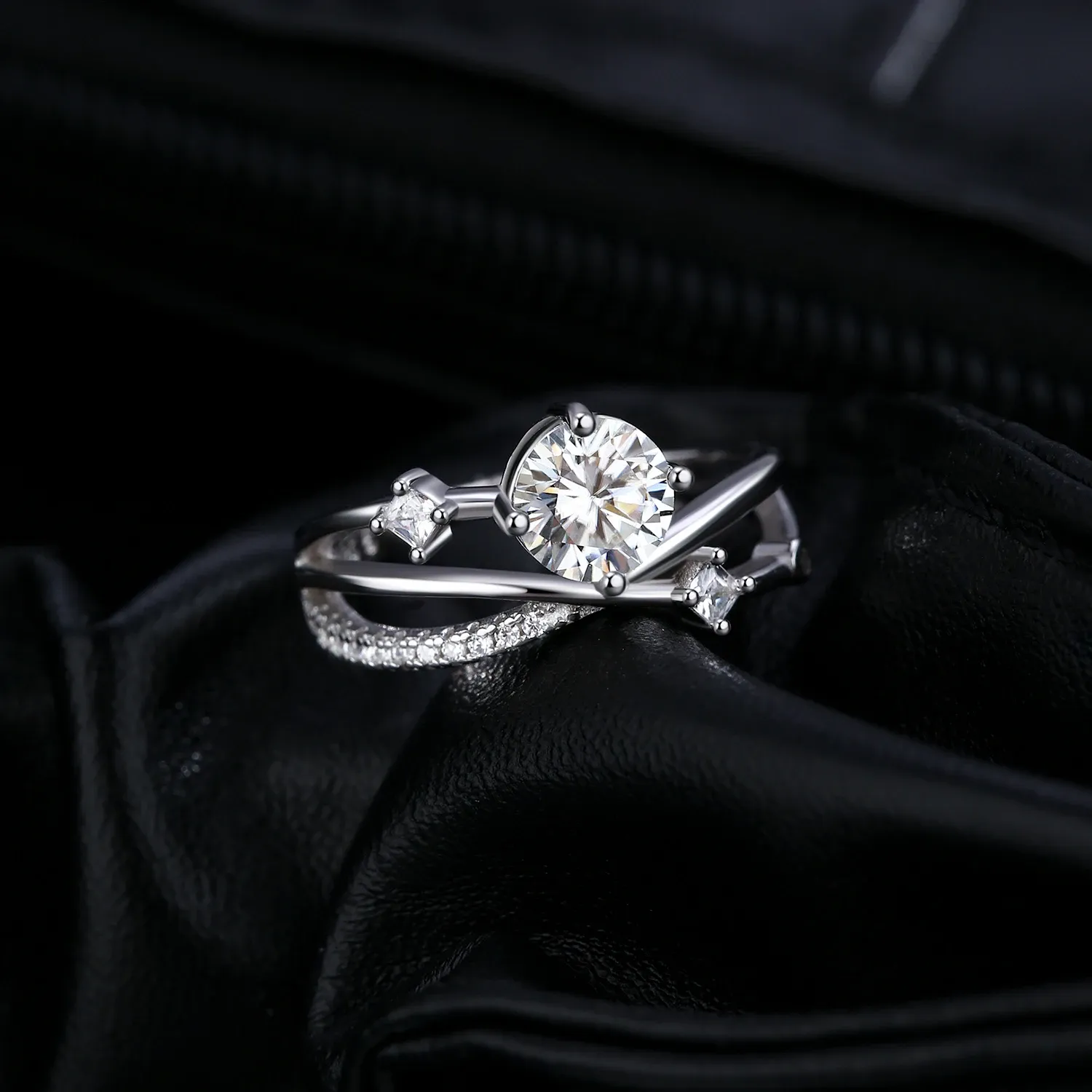 Modian 1ct VVS1 Moissanite Sterling Silver Wedding Ring
