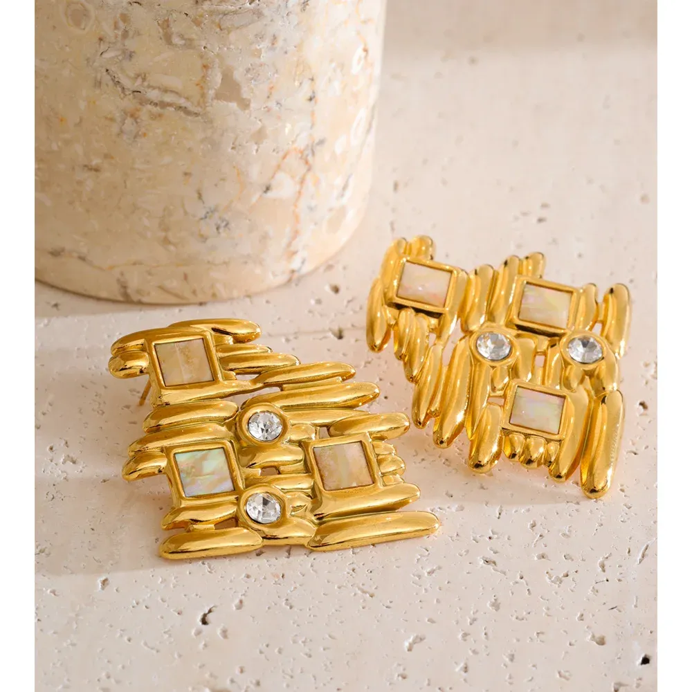 Yhpup Gold-Tone Geometric Zirconia Stud Earrings