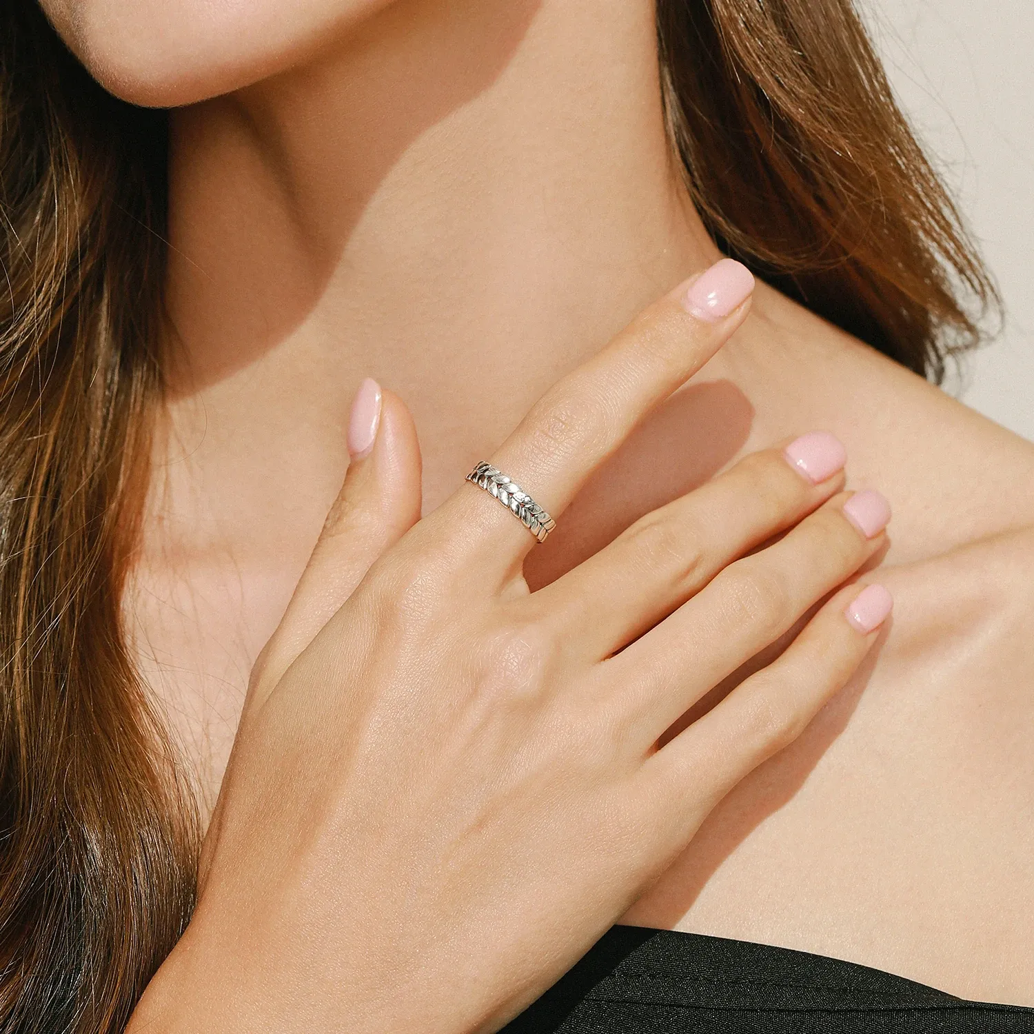 Modian 925 Sterling Silver Wheat Leaf Stackable Ring