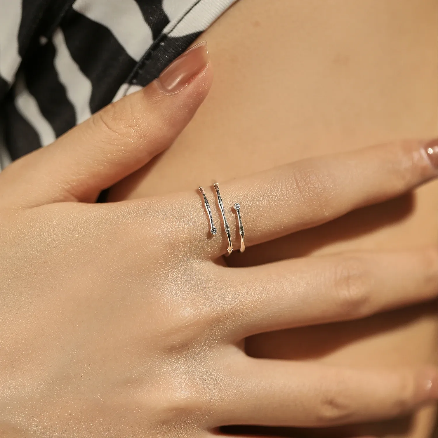 Modian 925 Sterling Silver Multi-Layer Vintage Line Adjustable Ring
