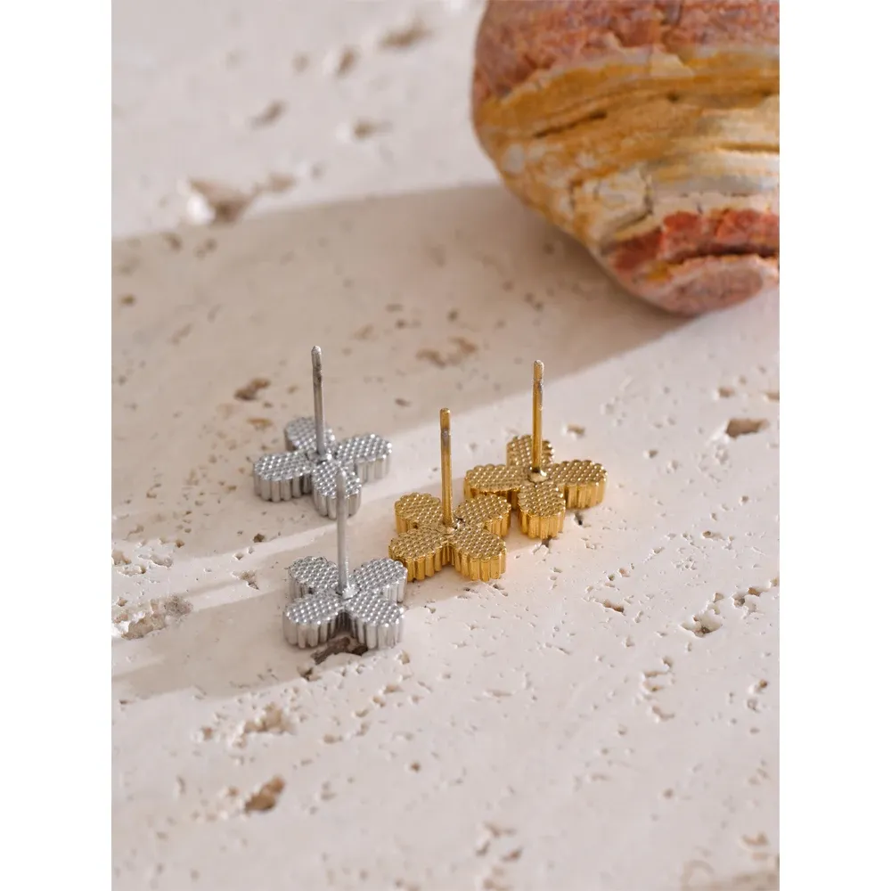 Yhpup Crystal Flower Stud Earrings in PVD Gold Steel