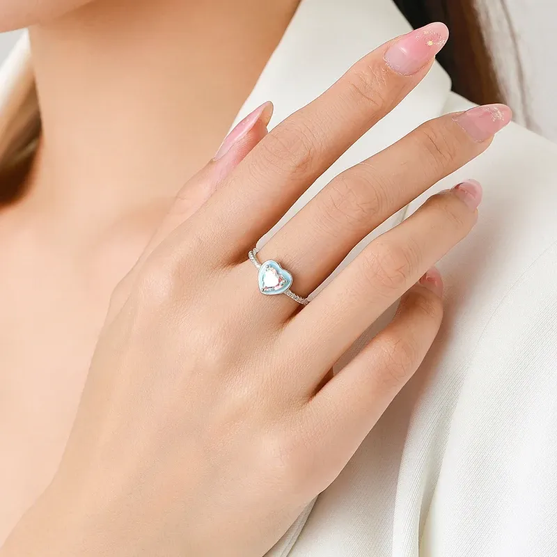 Modian 925 Sterling Silver Blue Enamel Heart Zircon Ring