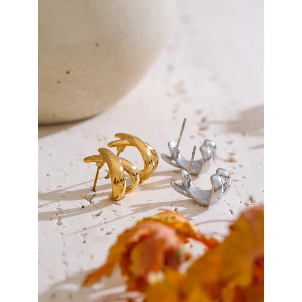 Yhpup Minimalist X-Shape Stainless Steel Stud Earrings