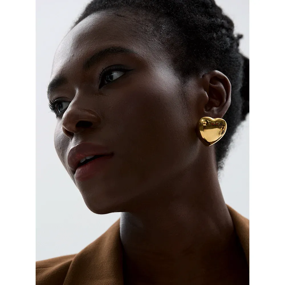 Yhpup Gold Heart Stud Earrings in 316L Stainless Steel