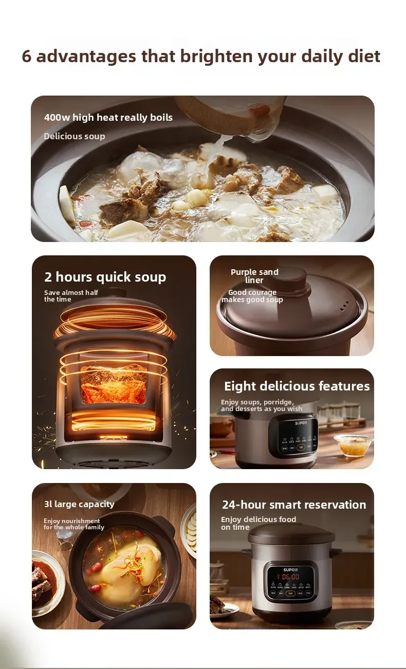 SUPOR Fast-Cooking Electric Stew Pot for Soup and Porridge