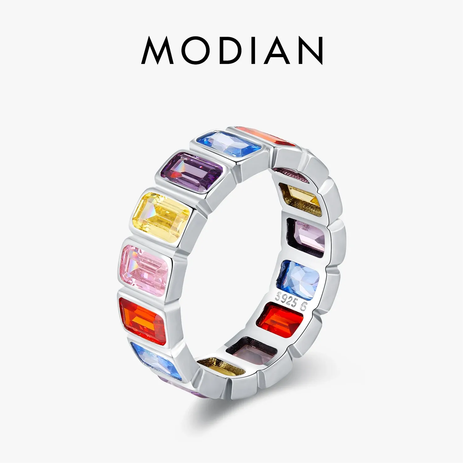 Modian 925 Sterling Silver Rectangle CZ Eternity Band