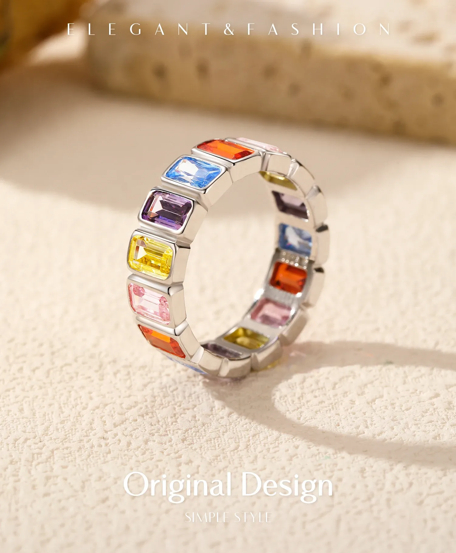 Modian 925 Sterling Silver Rectangle CZ Eternity Band