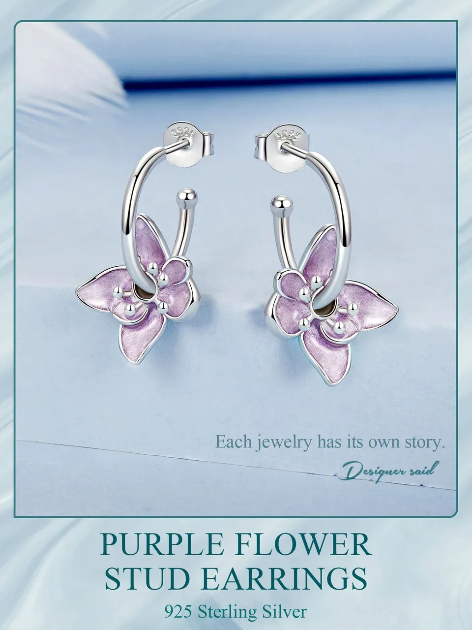 Bamoer Purple Flower 925 Sterling Silver Hoop Earrings