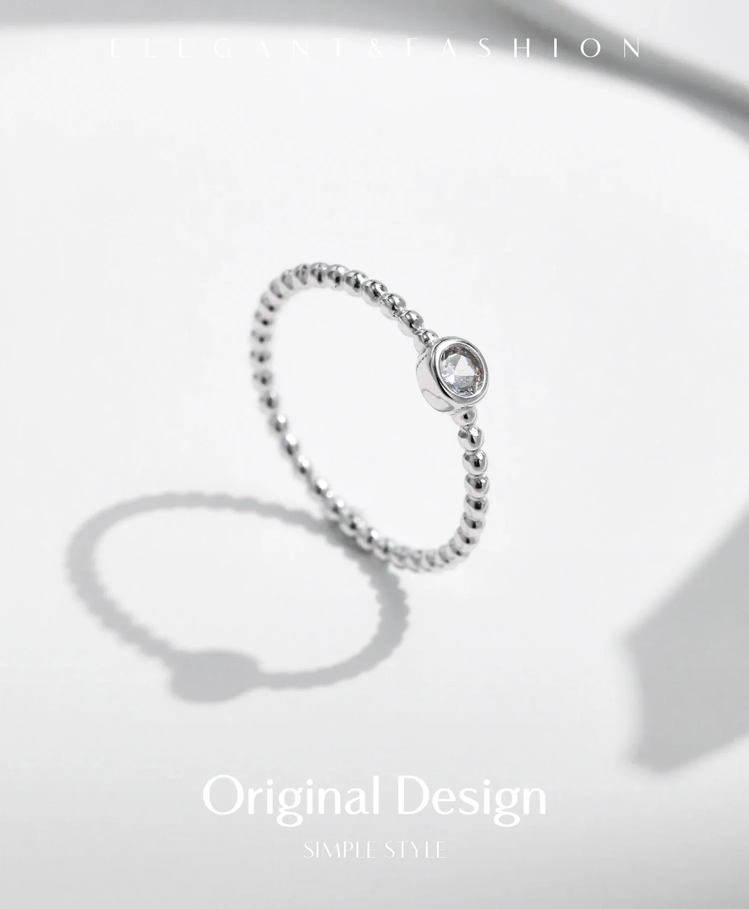 Modian Bezel Moissanite Stackable Sterling Silver Ring