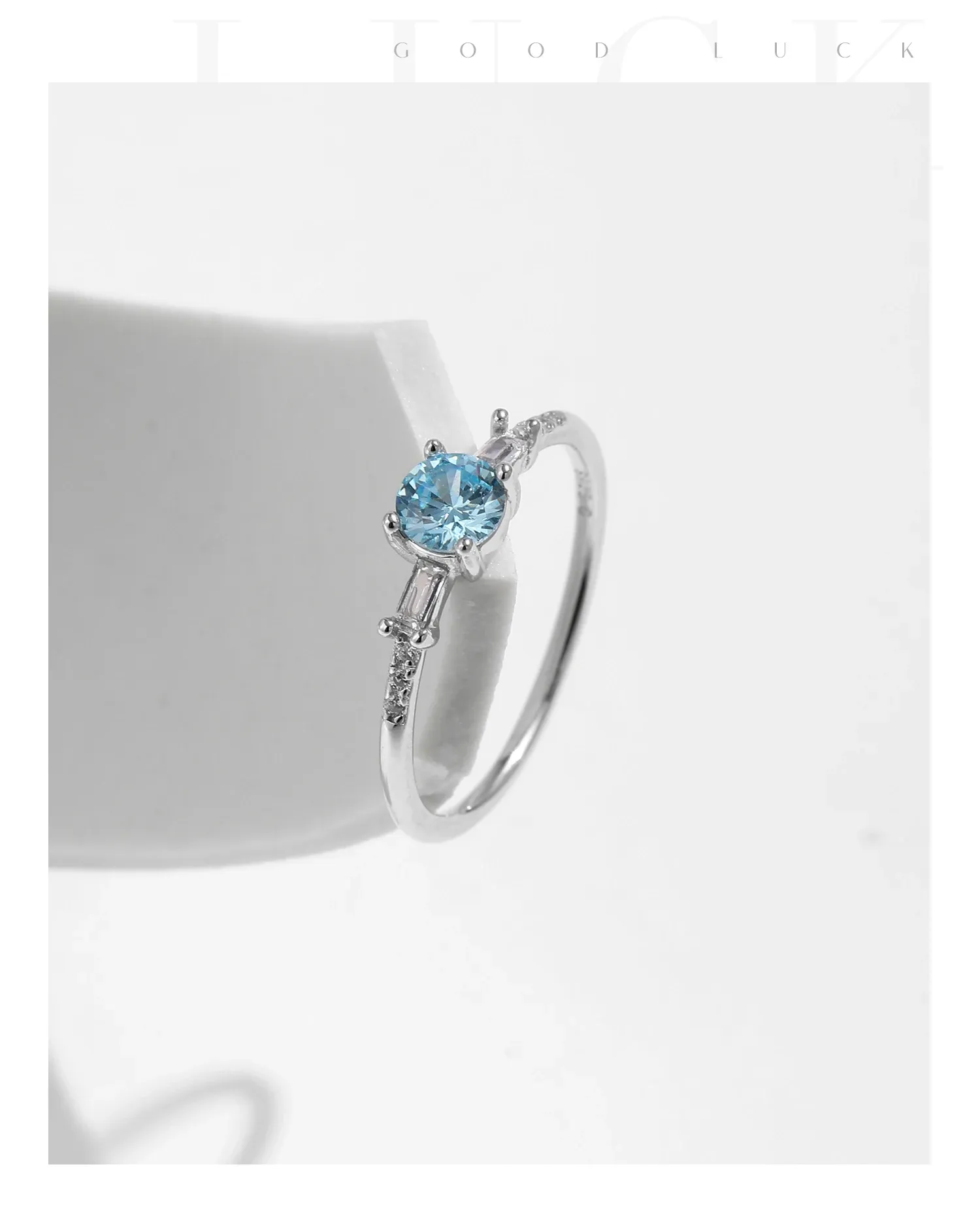 MODIAN 925 Sterling Silver Light Blue Zircon Round Ring