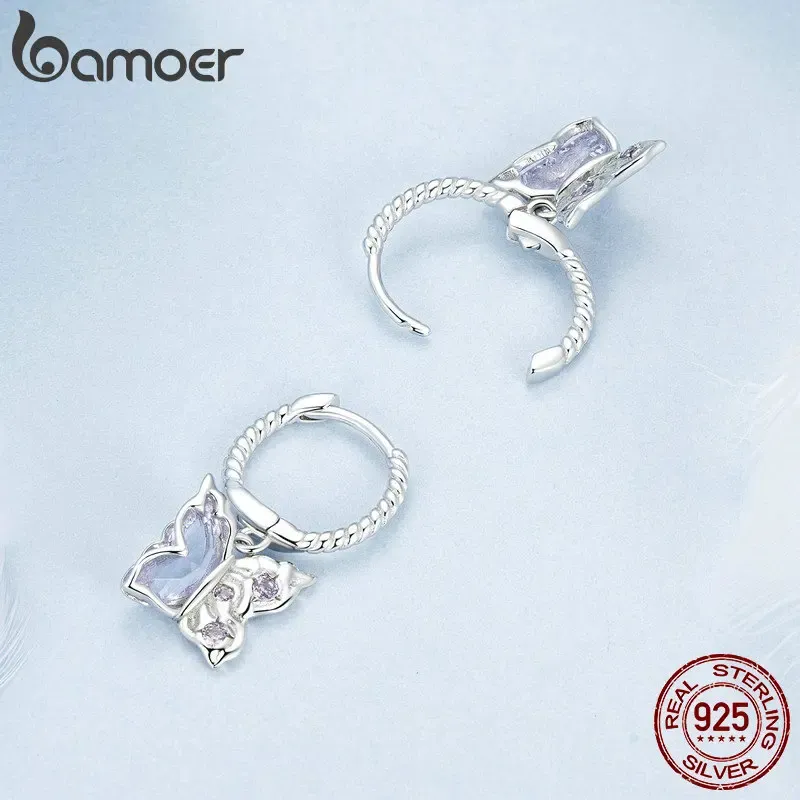 Bamoer 925 Sterling Silver Butterfly Hoop Earrings
