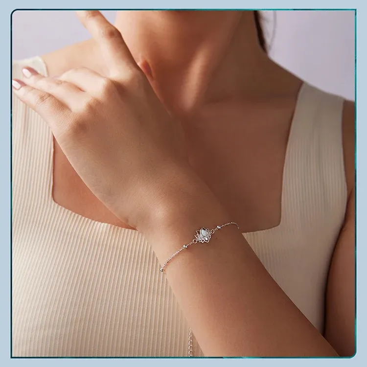 Bamoer Opal Lotus 925 Sterling Silver Chain Bracelet